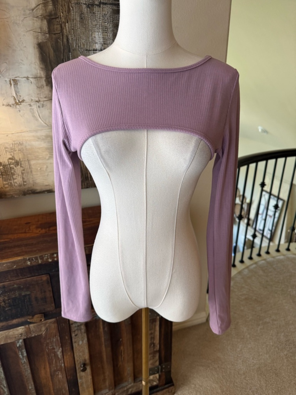 Long-Sleeve Ribbed Cropped Shrug - Lilac